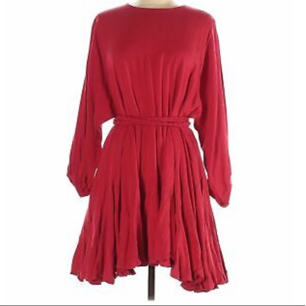 Palms Away Red Pleated Dress